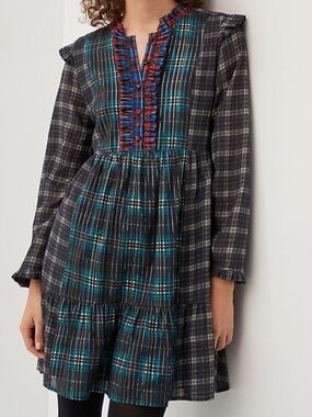 Anthropologie Dhruv Kapoor Ariana Plaid Ruffled Mini Dress size Small
